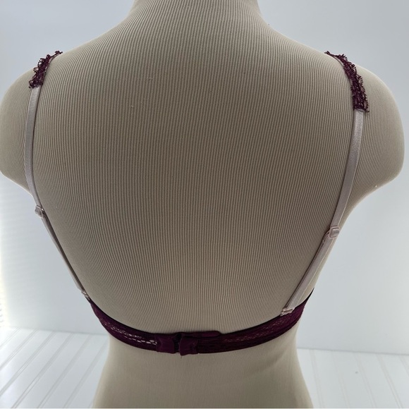 Victoria's Secret Lined Perfect Coverage Wine Colored Lace Bra 32D - Picture 7 of 12